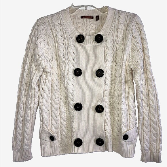 525 AMERICA M / L Ivory Beige Cotton Cardigan Double Breasted Cable Knit Sweater - Picture 1 of 6